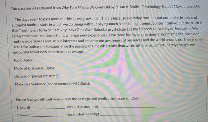 This passage was adapted from Why Time Flies as