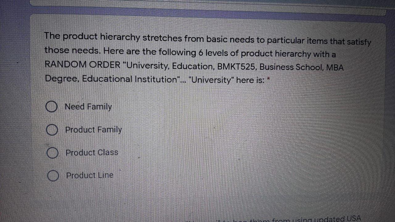 The product hierarchy stretches from basic needs