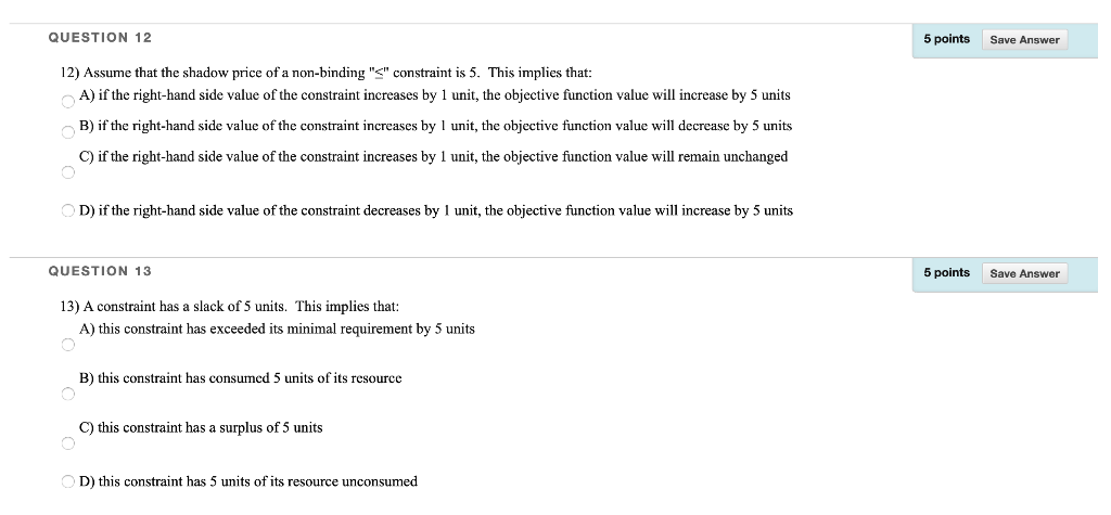 QUESTION 12 5 points Save Answer 12) Assume that