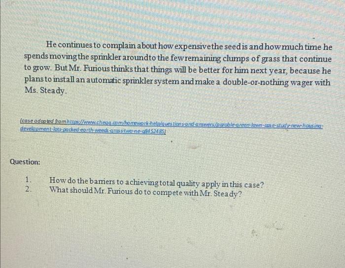 TQM Case Study 1 A new housing development has