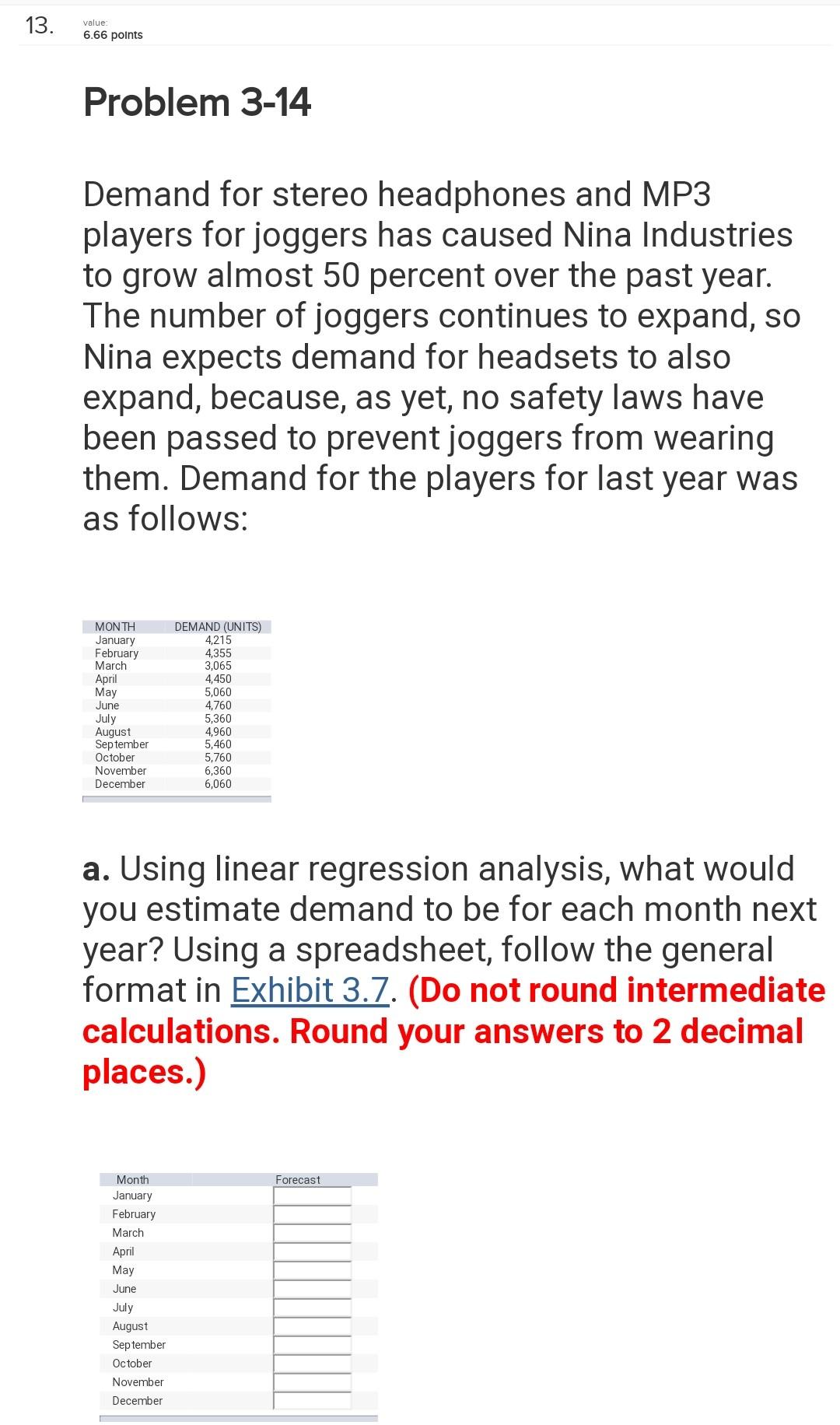 13. value 6.66 points Problem 3-14 Demand for