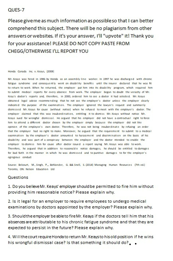 do not copy Chegg or I will give dislike. QUES-7