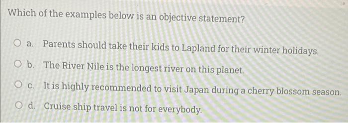 Which of the examples below is an objective