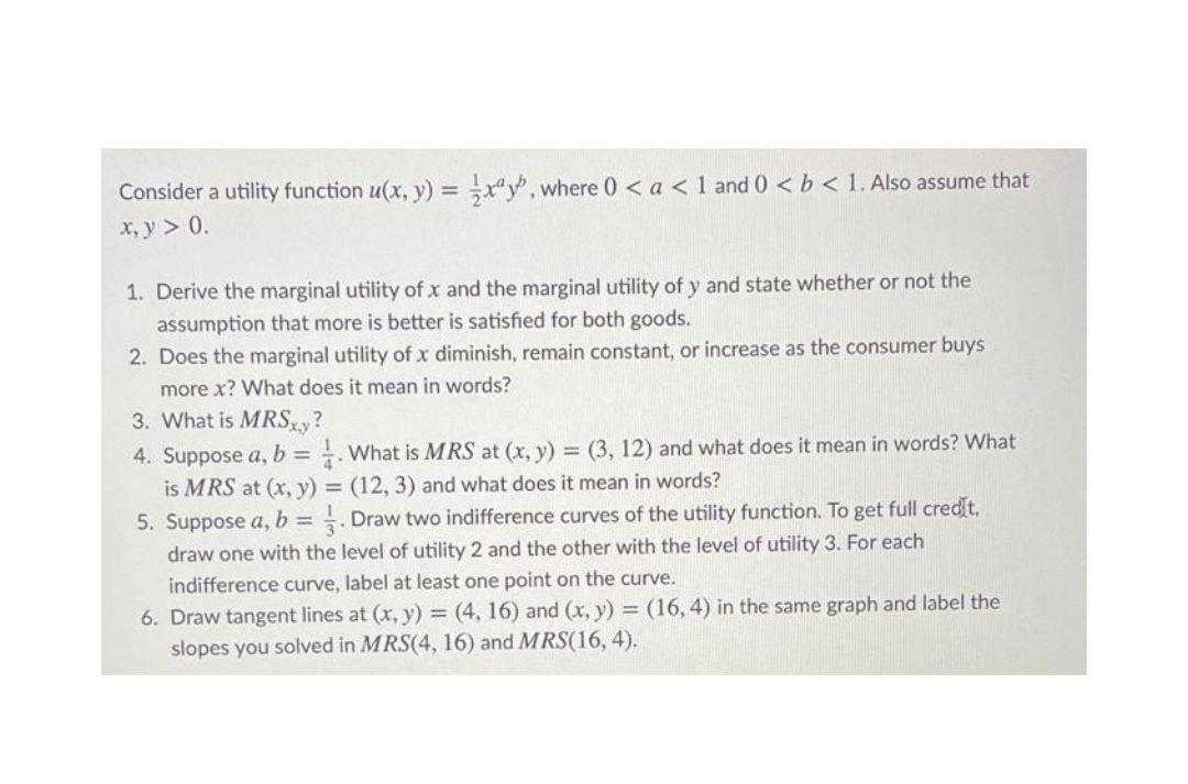 Consider a utility function u(x, y) = {xy, where