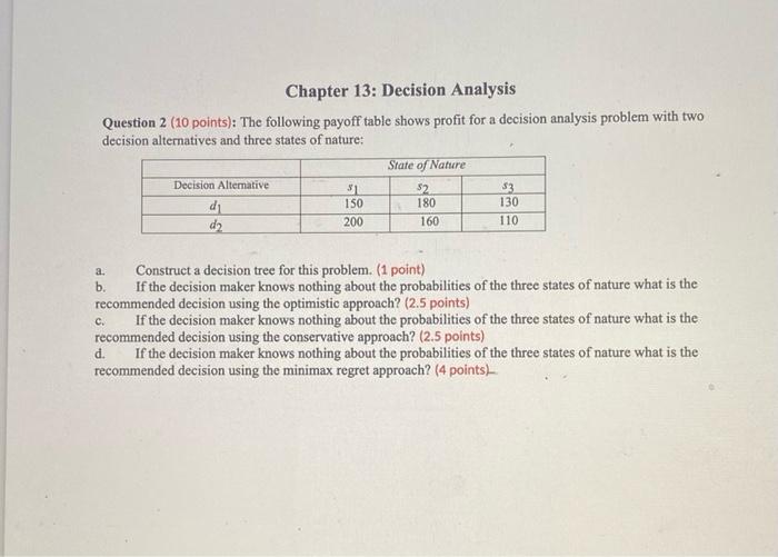 HELP PLEASE!!!! Chapter 13: Decision Analysis