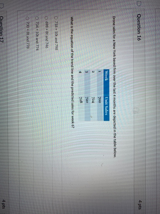Question 16 4 pts Drone sales for a New York