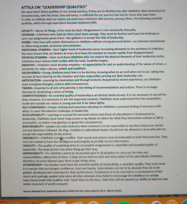 pick three qualities and explain ATTILA ON