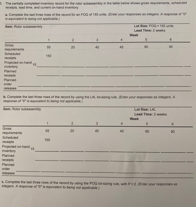3. The partially completed inventory record for