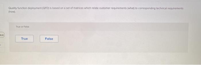 Quality function deployment (QFD) is based on a