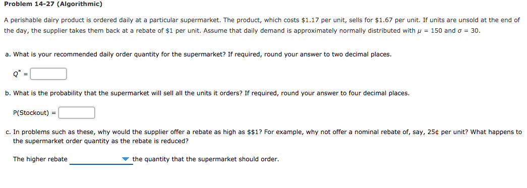 Problem 14-27 (Algorithmic) A perishable dairy