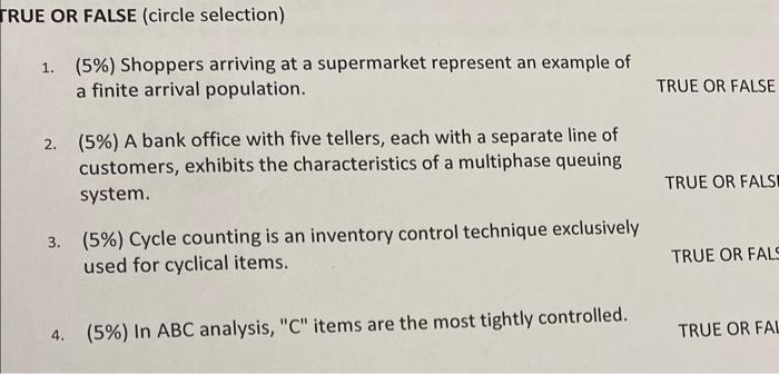 SUE OR FALSE (circle selection) 1. (5\%) Shoppers