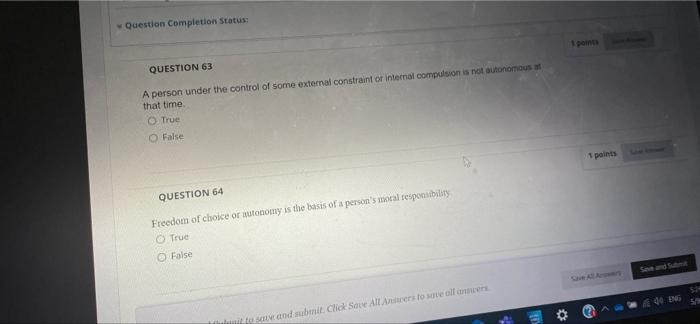 Question Completion Status: QUESTION 63 A person