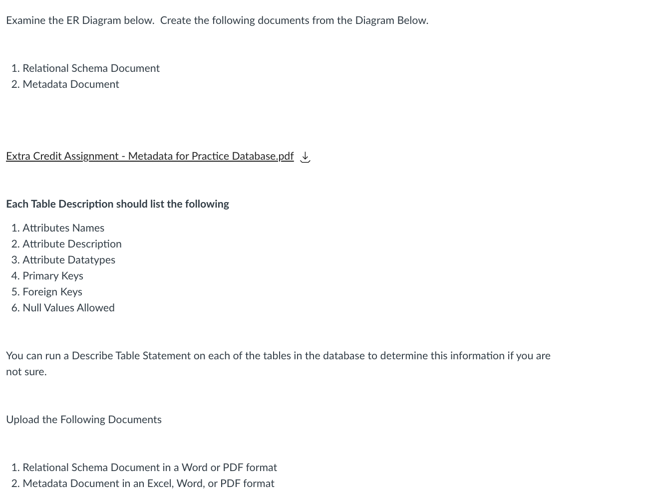 Examine the ER Diagram below. Create the