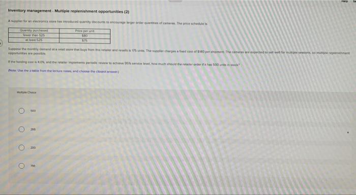 Inventory management- Multiple replenishment