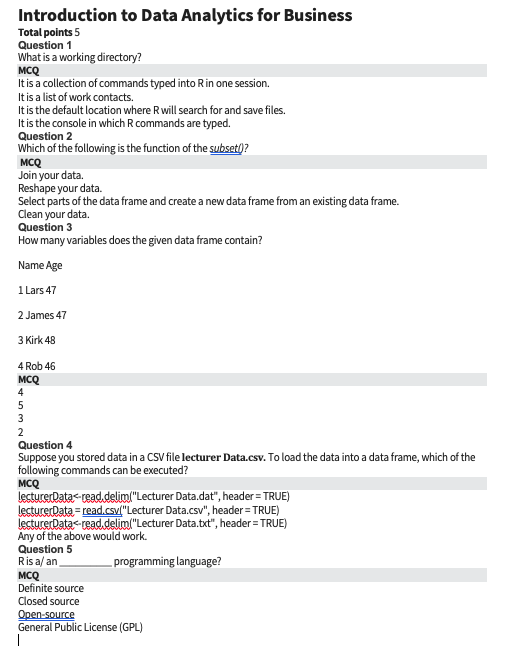 Introduction to Data Analytics for Business Total