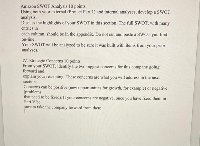 Amazon SWOT Analysis 10 points Using both your