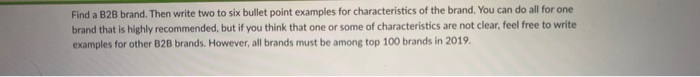 Find a B2B brand. Then write two to six bullet
