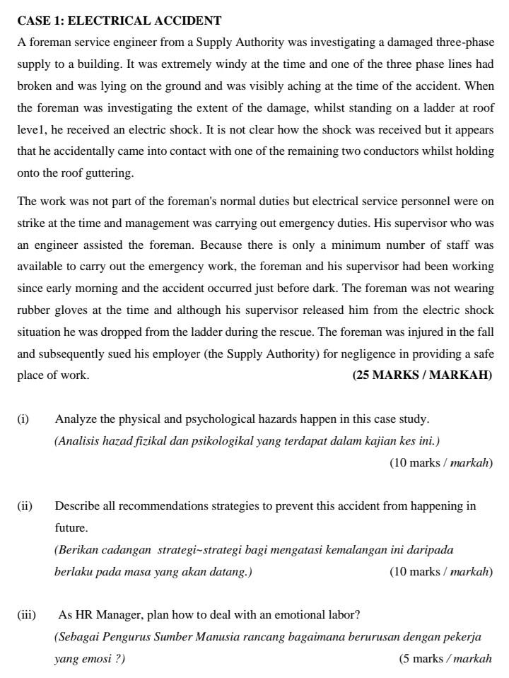 Please make it perfect Tq CASE 1: ELECTRICAL