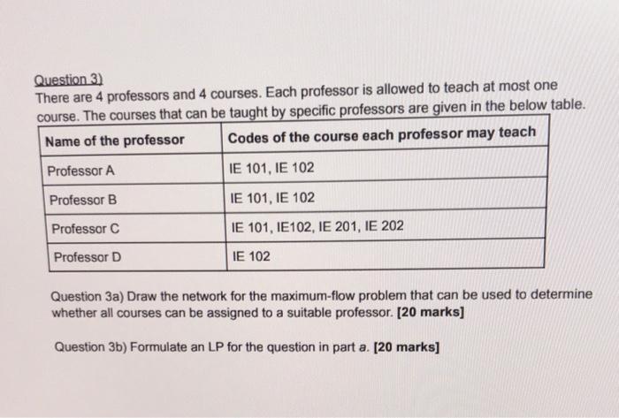 Question 3) There are 4 professors and 4 courses.