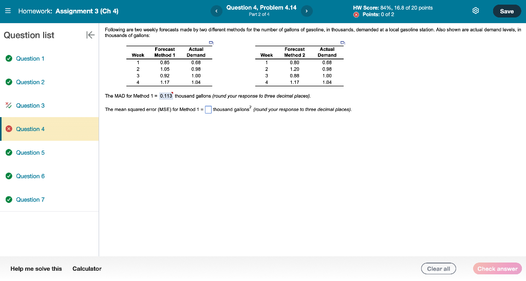 The MAD for Method 1=0.113 thousand gallons
