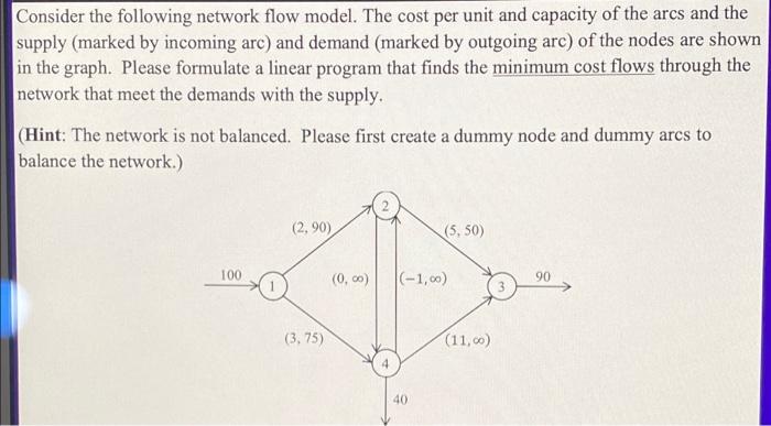 Consider the following network flow model. The