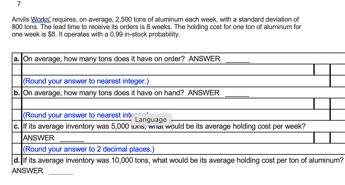 7 Anvils Works' requires, on average, 2,500 tons
