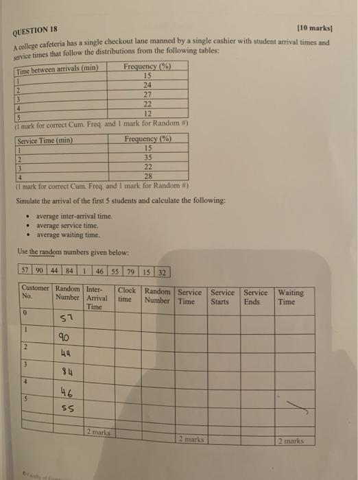 QUESTION 18 110 marks] A college cafeteria has a