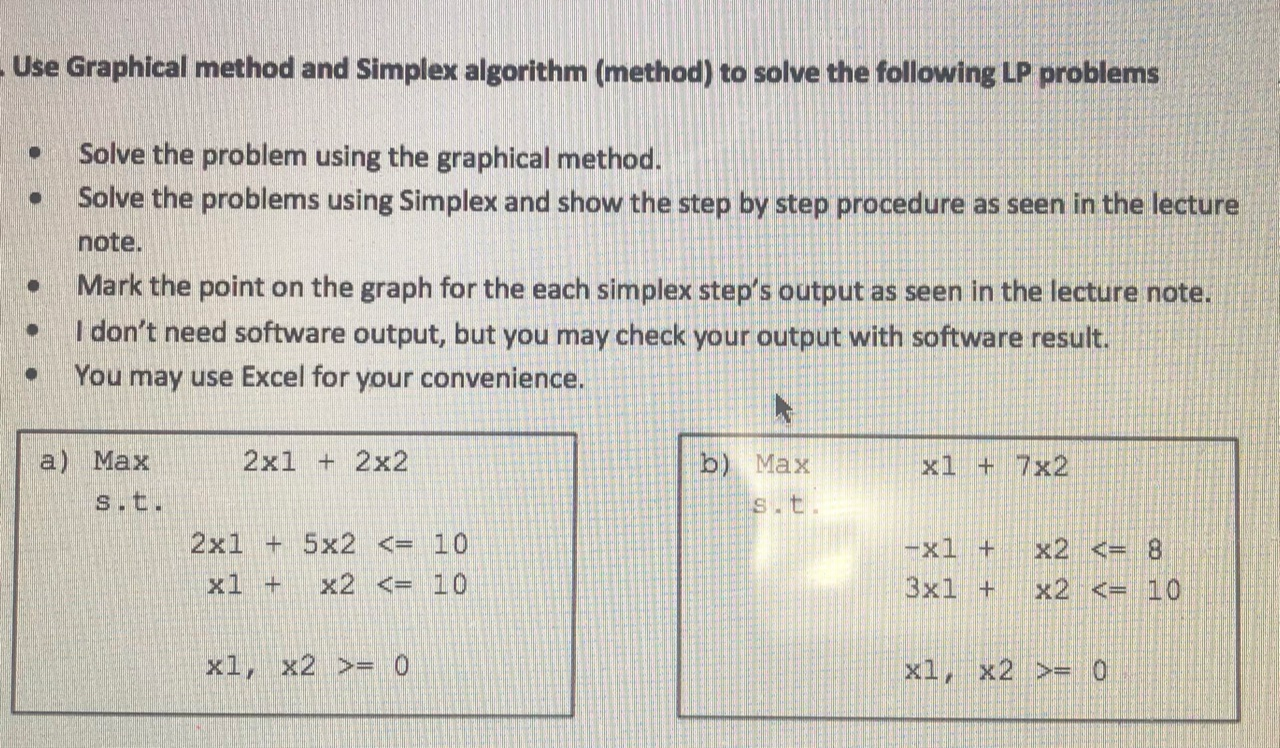 Use Graphical method and Simplex algorithm