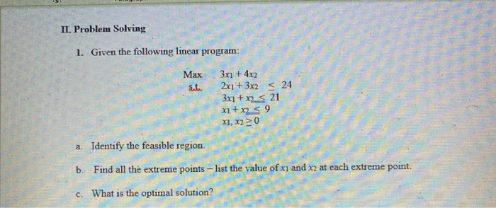 II. Problem Solving program 1. Given the