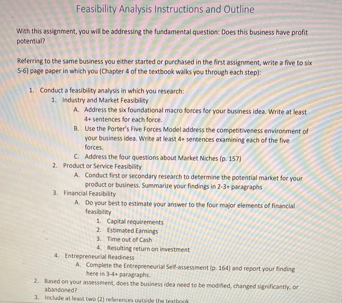Feasibility Analysis Instructions and Outline