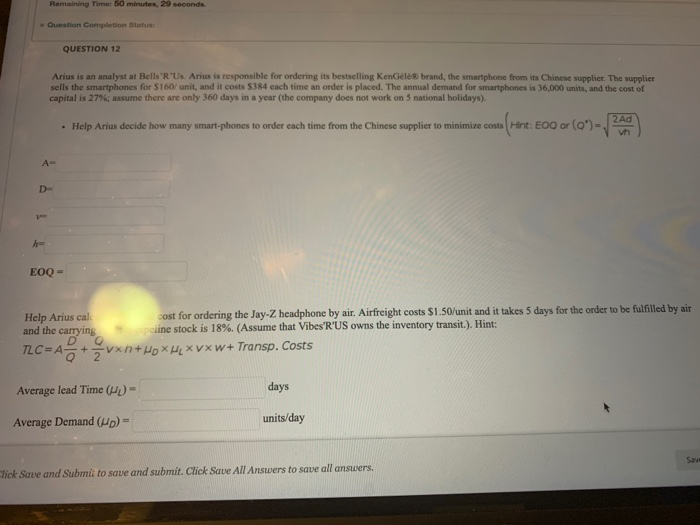 Remaining Time: 50 minutes, 29 seconds. Question