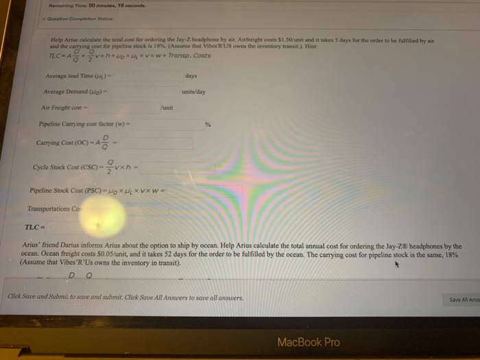 Remaining Time: 50 minutes, 29 seconds. Question