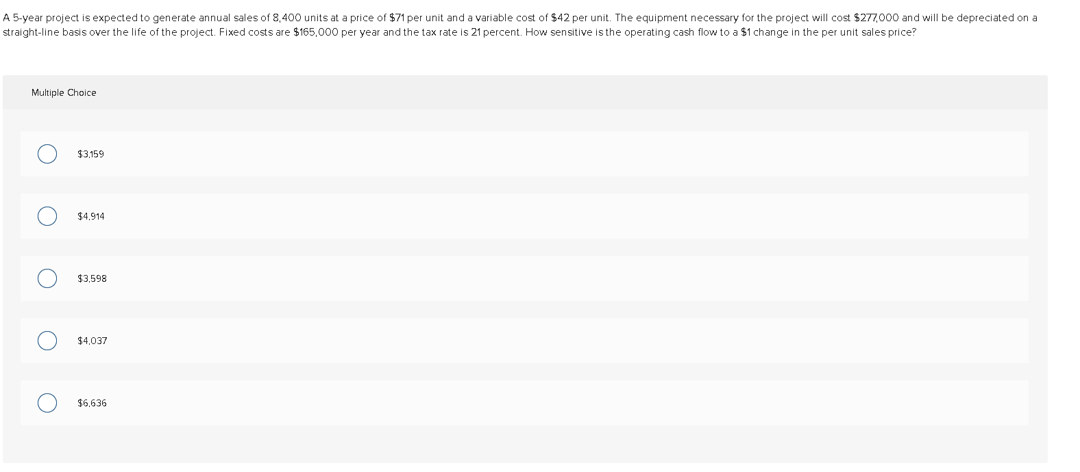 Multiple Choice $3.159 $4.914 $3.598 $4.037 $6.636