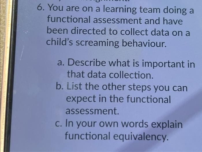6. You are on a learning team doing a functional
