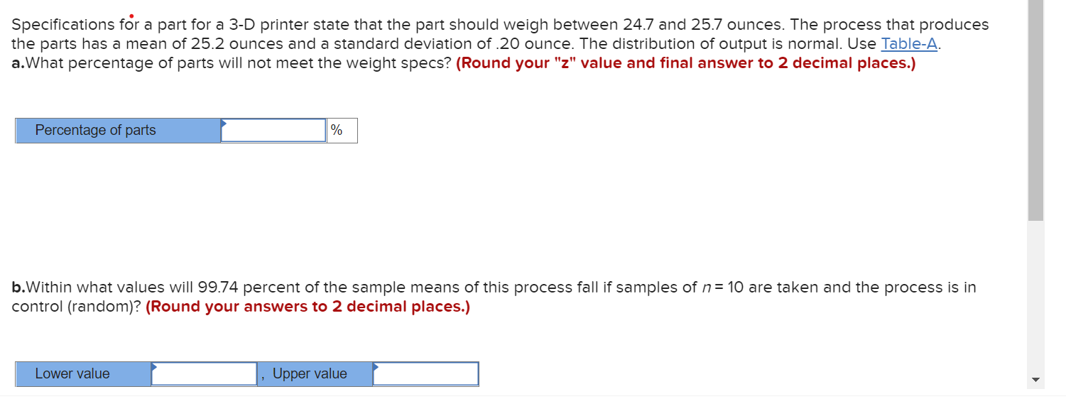 Specifications for a part for a 3-D printer state