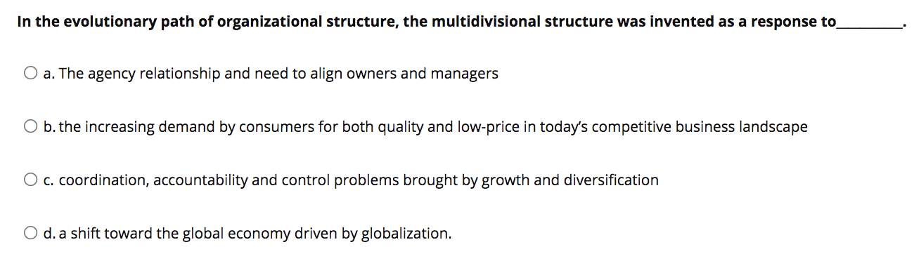 In the evolutionary path of organizational