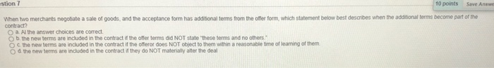 estion 7 10 points Save Answe When two merchants