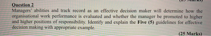 Question 2 Managers' abilities and track record