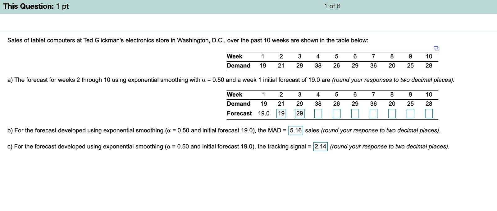 This Question: 1 pt 1 of 6 Sales of tablet