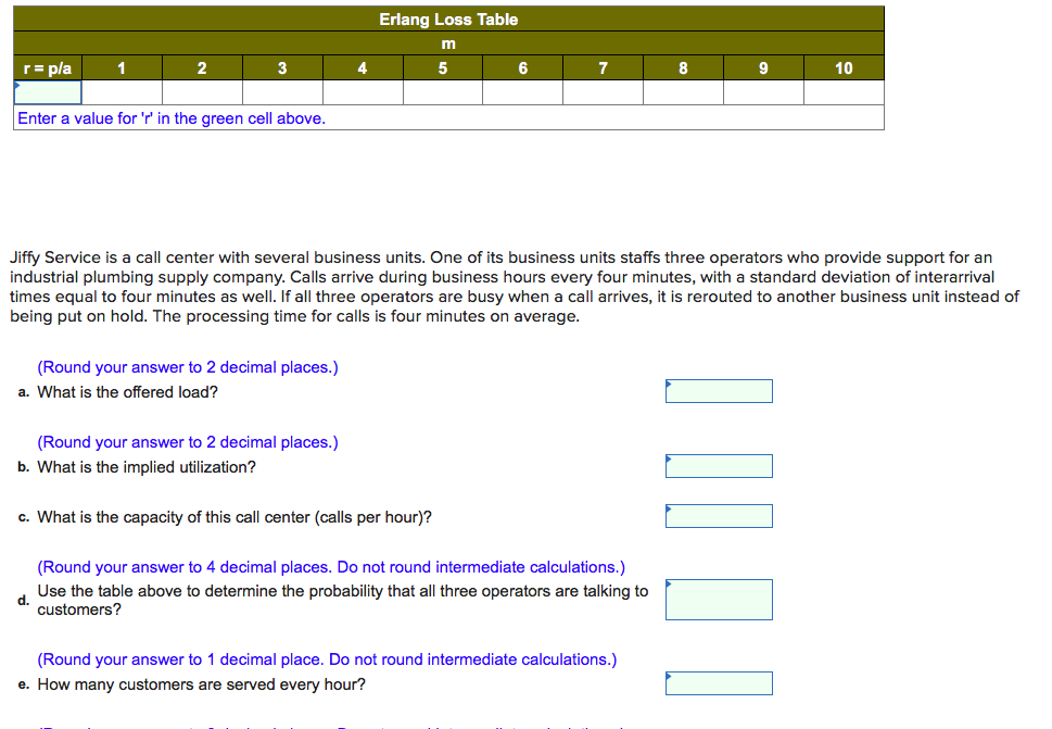 Answer A, B, C, D please Erlang Loss Table m 5 6