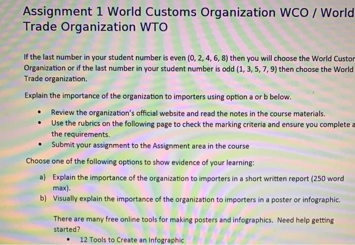 Assignment 1 World Customs Organization WCO /