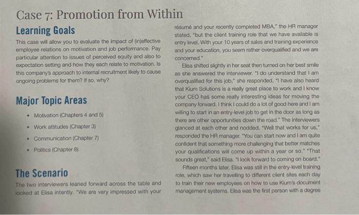 based on organizational behavior Case 7: