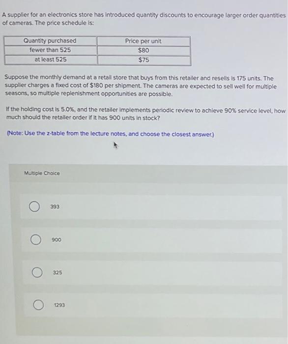 A supplier for an electronics store has