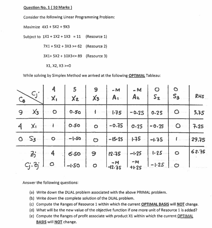 Question No. 1( 10 Marks ) Consider the following