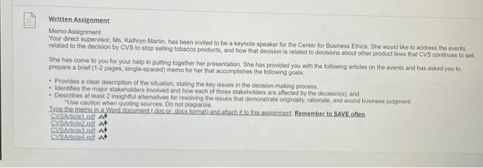 Written Assignment Memo Assignment Your direct