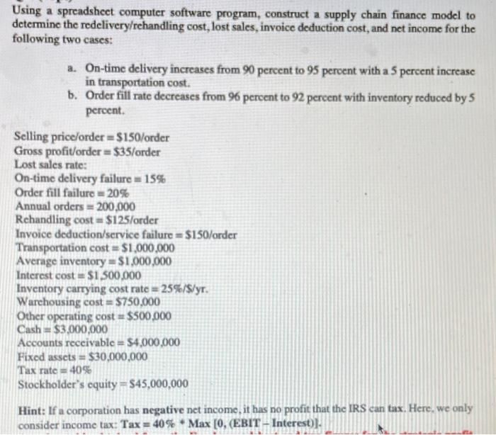 please show all work Using a spreadsheet computer