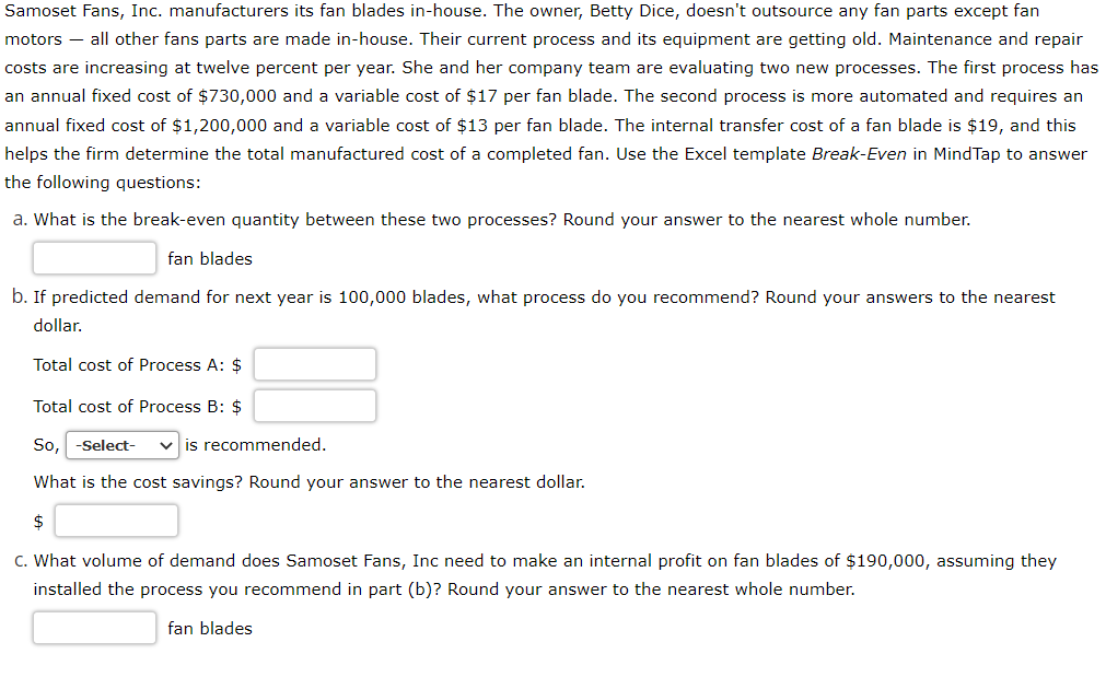 Samoset Fans, Inc. manufacturers its fan blades
