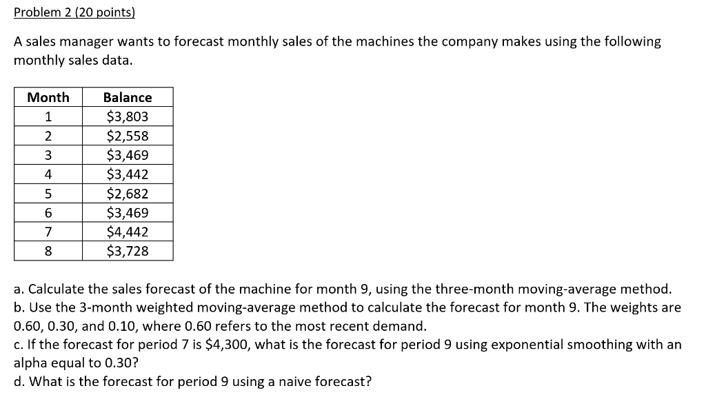 Problem 2 (20 points) A sales manager wants to