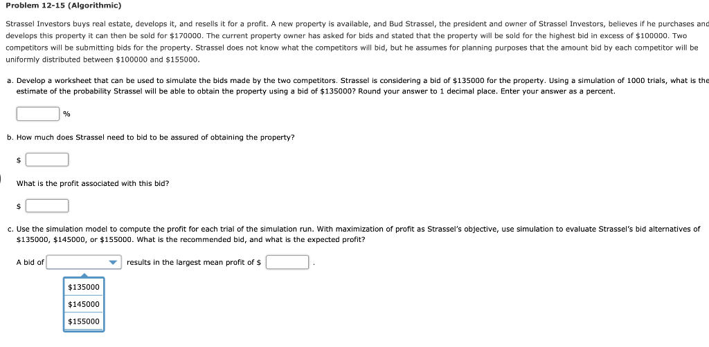 Problem 12-15 (Algorithmic) Strassel Investors