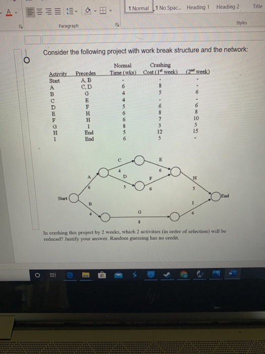 QUESTION 4 Consider the following project with